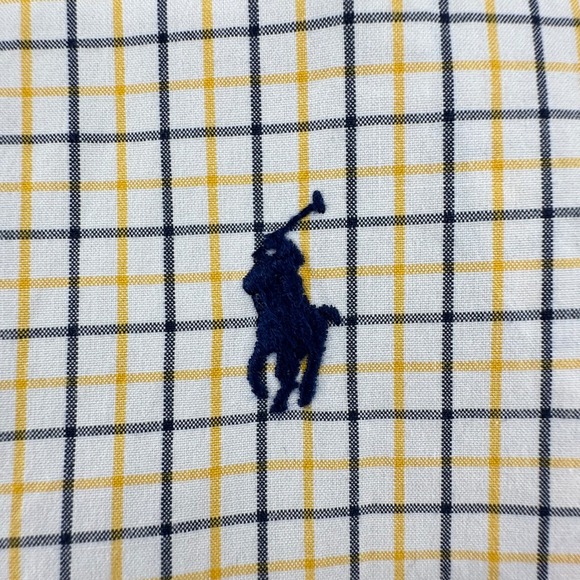 Ralph Lauren Mens Classic Fit Button Down Shirt Yellow Navy Check Cotton M - Picture 4 of 10